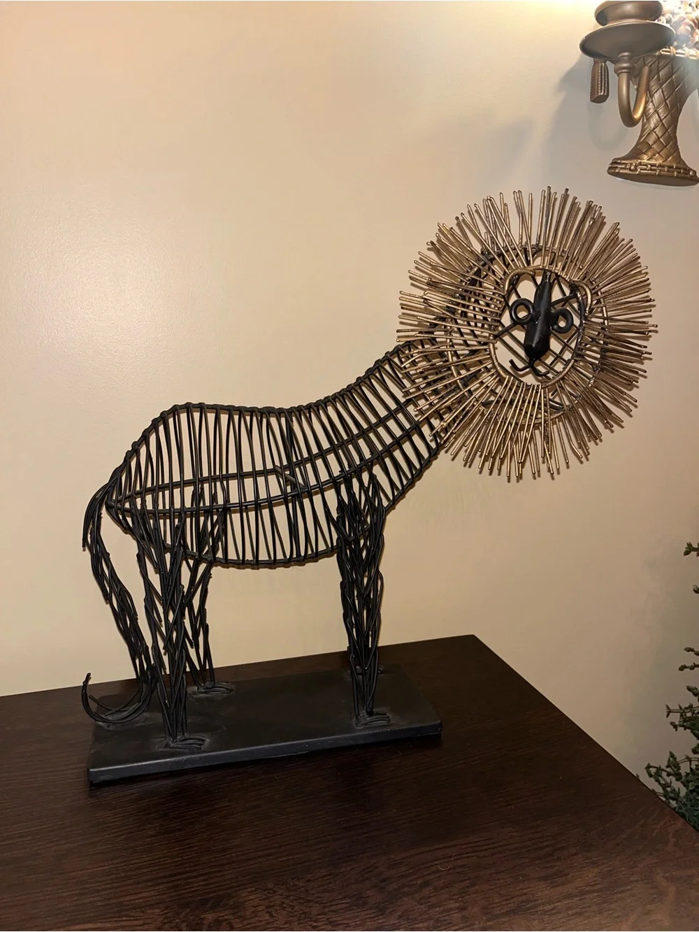 MCM Brutalist Metal Wire Lion Sculpture in Curtis Jere Style